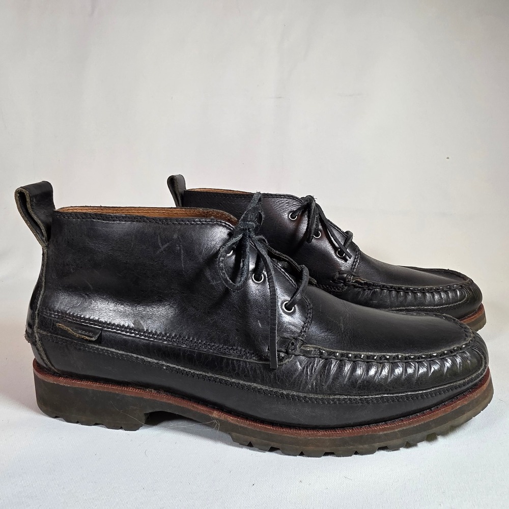 COLE HAAN Black Mens 10.5 Connery Moc-Toe Chukka Boots Grand.OS Lug Sole C23891